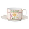 Čajový šálek s podšálkem Idyllia, porcelán, motiv s krystalovým potiskem, kytice, vícebarevný