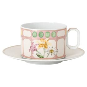Čajový šálek s podšálkem Idyllia, porcelán, motiv s krystalovým potiskem, kytice, vícebarevný