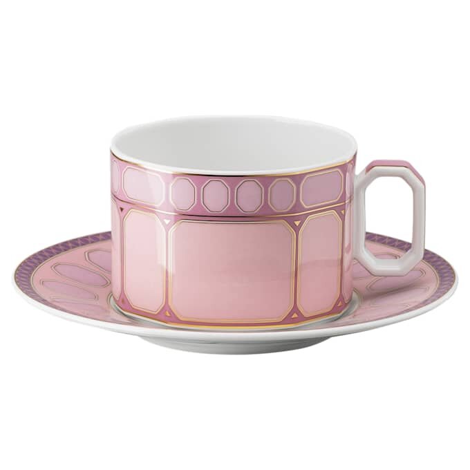 Čajový šálek Signum s podšálkem, porcelán, růžový Čajový šálek Signum s podšálkem, porcelán, růžový