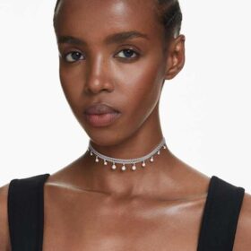 Ariana Grande X Swarovski – krystalový náhrdelník s perlou, kulatý brus, bílý, pokovený rhodiem