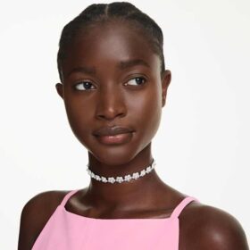 Ariana Grande X Swarovski – krystalový náhrdelník s perlou, kulatý brus, bílý, pokovený rhodiem