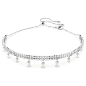 Ariana Grande X Swarovski – krystalový náhrdelník s perlou, kulatý brus, bílý, pokovený rhodiem