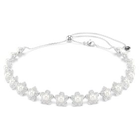 Ariana Grande X Swarovski – krystalový náhrdelník s perlou, kulatý brus, bílý, pokovený rhodiem