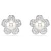 Ariana Grande X Swarovski – náušnice s krystaly a perličkami, kulatý brus, květinový motiv, bílé, pokovené rhodiem