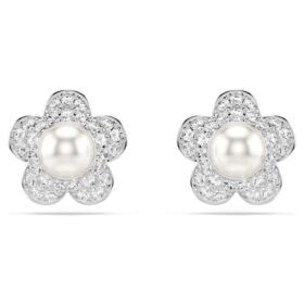 Ariana Grande X Swarovski – náušnice s krystaly a perličkami, kulatý brus, květinový motiv, bílé, pokovené rhodiem Ariana Grande X Swarovski – náušnice s krystaly a perličkami, kulatý brus, květinový motiv, bílé, pokovené rhodiem