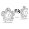 Ariana Grande X Swarovski – náušnice s krystaly a perličkami, kulatý brus, květinový motiv, bílé, pokovené rhodiem