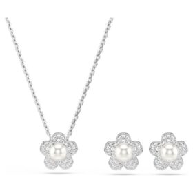 Ariana Grande X Swarovski – sada s křišťálovými perličkami, kulatý brus, květina, bílá, rhodiovaná
