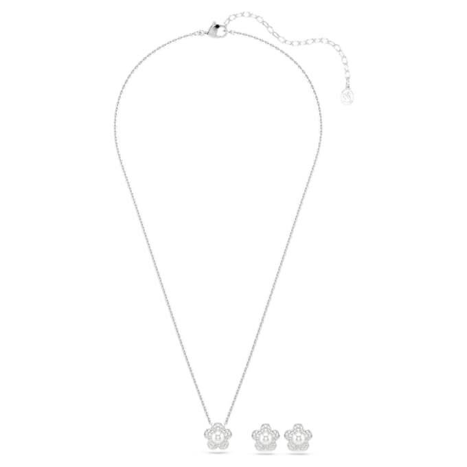 Ariana Grande X Swarovski – sada s křišťálovými perličkami, kulatý brus, květina, bílá, rhodiovaná Ariana Grande X Swarovski – sada s křišťálovými perličkami, kulatý brus, květina, bílá, rhodiovaná