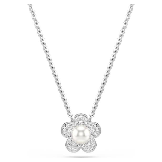 Ariana Grande X Swarovski – sada s křišťálovými perličkami, kulatý brus, květina, bílá, rhodiovaná Ariana Grande X Swarovski – sada s křišťálovými perličkami, kulatý brus, květina, bílá, rhodiovaná