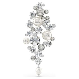 Brož Constella Crystal Pearl, kulatý brus, bílá, pokovená rhodiem