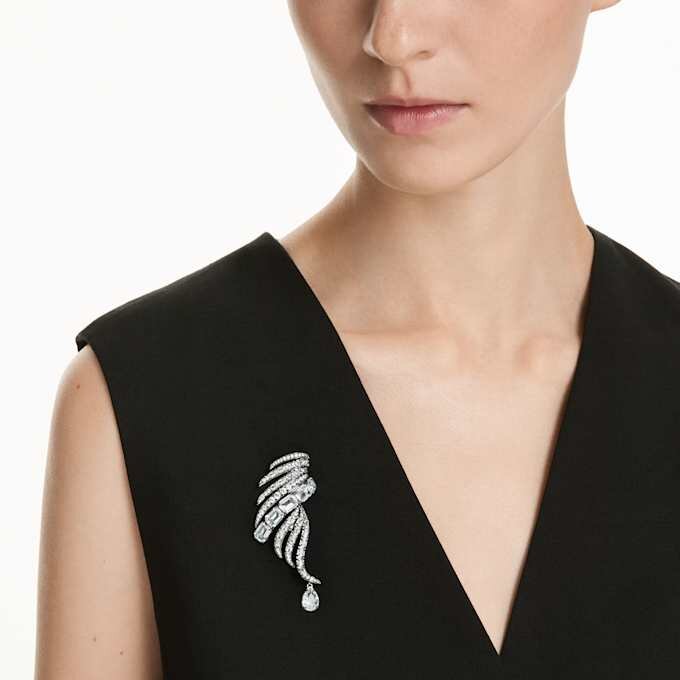 Brož z kolekce Vienna Feather, bílá, pokovená rutheniem Brož z kolekce Vienna Feather, bílá, pokovená rutheniem