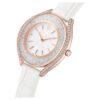 Hodinky Crystalline Aura Swiss Made, kožený řemínek, bílé, povrchová úprava v odstínu růžového zlata
