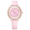 Hodinky Crystalline Aura Swiss Made, kožený řemínek, růžové, povrchová úprava v odstínu růžového zlata