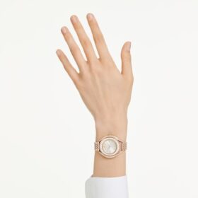 Hodinky Crystalline Aura Swiss Made, kovový náramek, růžově zlatý odstín, povrchová úprava v odstínu růžového zlata