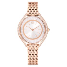 Hodinky Crystalline Aura Swiss Made, kovový náramek, růžově zlatý odstín, povrchová úprava v odstínu růžového zlata