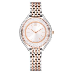 Hodinky Crystalline Aura Swiss Made, kovový náramek, růžově zlatý odstín, povrchová úprava z kombinace kovů