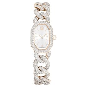 Hodinky Dextera Chain Swiss Made, náramek s krystaly, bílé, povrchová úprava v odstínu šampaňského zlata