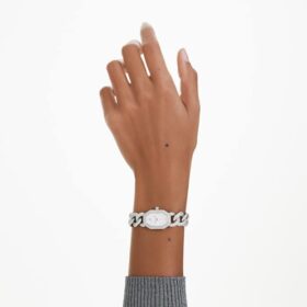 Hodinky Dextera Chain Swiss Made, náramek z krystalů, stříbrný odstín, nerezová ocel