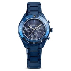 Hodinky Dextera Chrono 39 mm, vyrobeno ve Švýcarsku, kovový náramek, modré, modrá povrchová úprava