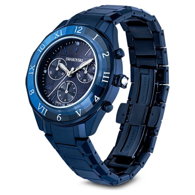 Hodinky Dextera Chrono 39 mm, vyrobeno ve Švýcarsku, kovový náramek, modré, modrá povrchová úprava Hodinky Dextera Chrono 39 mm, vyrobeno ve Švýcarsku, kovový náramek, modré, modrá povrchová úprava