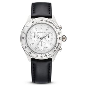 Hodinky Dextera Tachymetre Swiss Made, kožený řemínek, stříbrný odstín, nerezová ocel