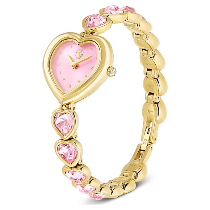 Hodinky Idyllia Heart s krystalovým náramkem, růžové, zlaté provedení Hodinky Idyllia Heart s krystalovým náramkem, růžové, zlaté provedení