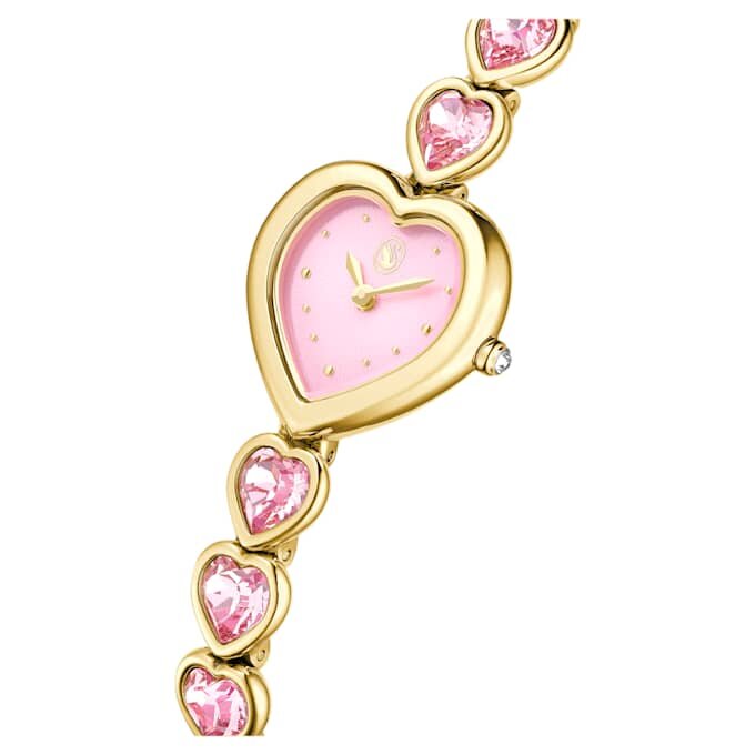 Hodinky Idyllia Heart s krystalovým náramkem, růžové, zlaté provedení Hodinky Idyllia Heart s krystalovým náramkem, růžové, zlaté provedení