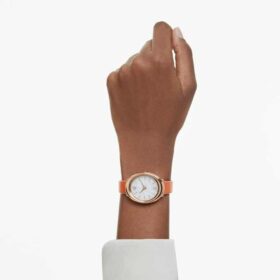 Hodinky Imber Oval Swiss Made, kožený řemínek, oranžové, povrchová úprava v odstínu růžového zlata