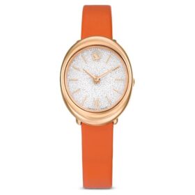 Hodinky Imber Oval Swiss Made, kožený řemínek, oranžové, povrchová úprava v odstínu růžového zlata