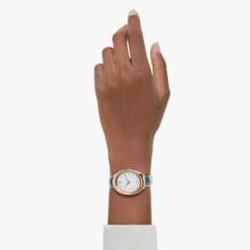 Hodinky Imber Oval Swiss Made, kožený řemínek, zelené, povrchová úprava v odstínu růžového zlata