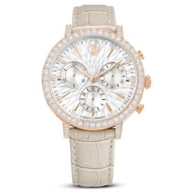Hodinky Matrix Tennis Chrono Swiss Made, kožený řemínek, béžové, povrchová úprava v odstínu růžového zlata