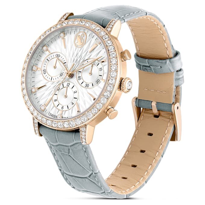 Hodinky Matrix Tennis Chrono Swiss Made, kožený řemínek, šedé, povrchová úprava v odstínu šampaňského zlata Hodinky Matrix Tennis Chrono Swiss Made, kožený řemínek, šedé, povrchová úprava v odstínu šampaňského zlata