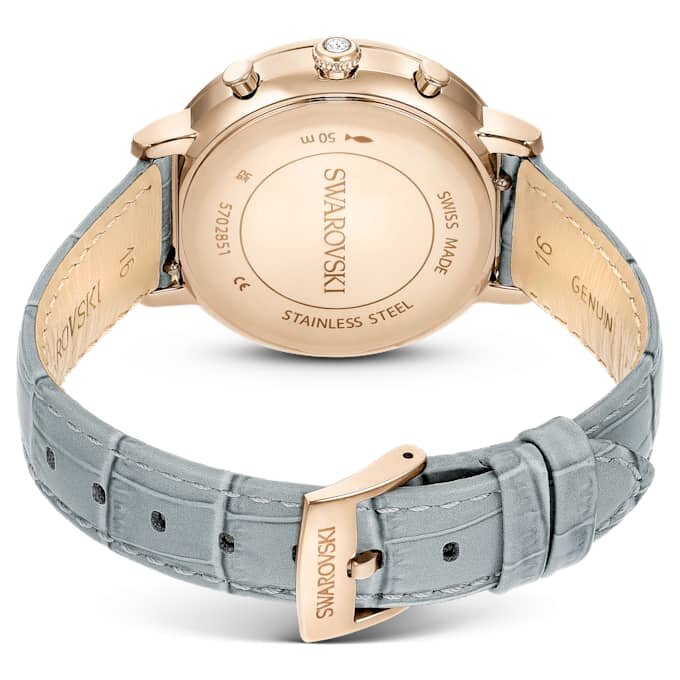Hodinky Matrix Tennis Chrono Swiss Made, kožený řemínek, šedé, povrchová úprava v odstínu šampaňského zlata Hodinky Matrix Tennis Chrono Swiss Made, kožený řemínek, šedé, povrchová úprava v odstínu šampaňského zlata