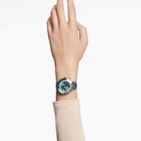 Hodinky Octea Chrono Swiss Made, kožený řemínek, zelené, povrchová úprava v odstínu růžového zlata