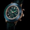 Hodinky Octea Chrono Swiss Made, kožený řemínek, zelené, povrchová úprava v odstínu růžového zlata