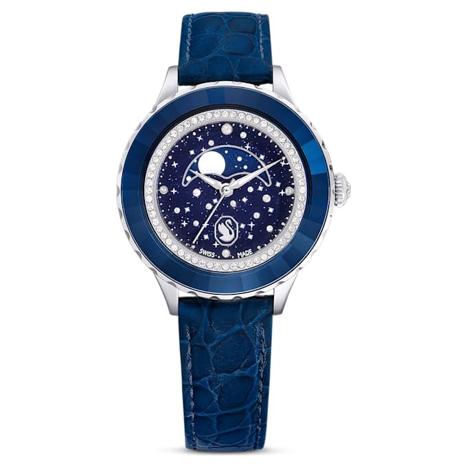 Hodinky Octea Moon Swiss Made, Moon, kožený řemínek, modré, nerezová ocel Hodinky Octea Moon Swiss Made, Moon, kožený řemínek, modré, nerezová ocel
