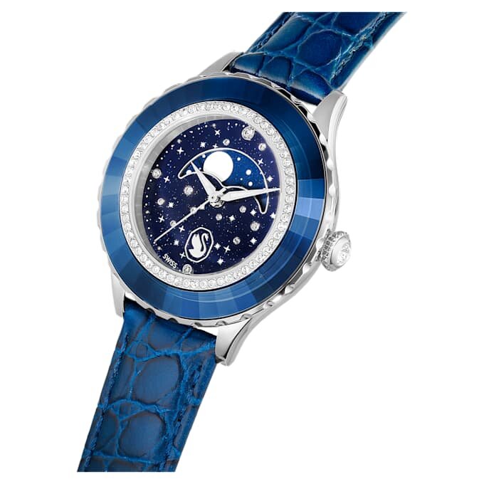 Hodinky Octea Moon Swiss Made, Moon, kožený řemínek, modré, nerezová ocel Hodinky Octea Moon Swiss Made, Moon, kožený řemínek, modré, nerezová ocel