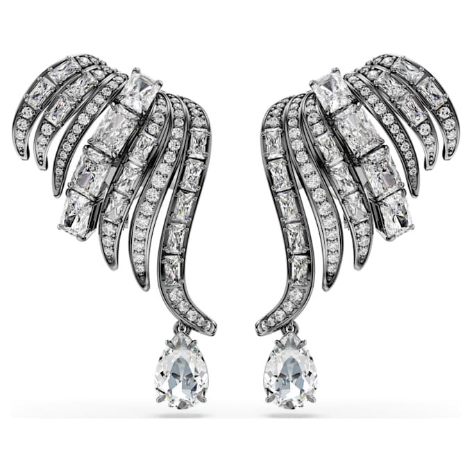Kolekce Vienna – náušnice typu ear cuff s motivem peří, bílé, pokovené rutheniem Kolekce Vienna – náušnice typu ear cuff s motivem peří, bílé, pokovené rutheniem