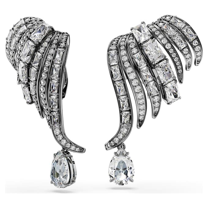 Kolekce Vienna – náušnice typu ear cuff s motivem peří, bílé, pokovené rutheniem Kolekce Vienna – náušnice typu ear cuff s motivem peří, bílé, pokovené rutheniem