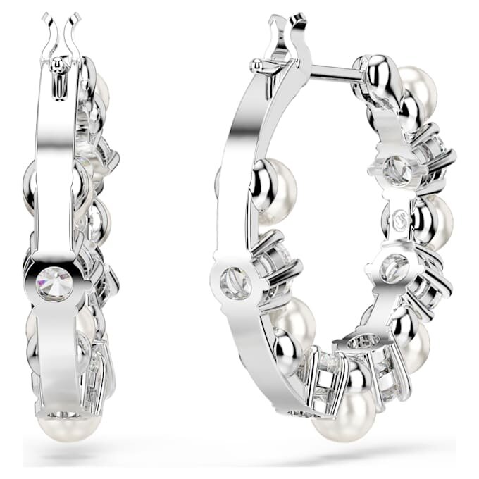 Kruhové náušnice Matrix s krystalovou perlou, kulatý brus, bílé, pokovené rhodiem Kruhové náušnice Matrix s krystalovou perlou, kulatý brus, bílé, pokovené rhodiem