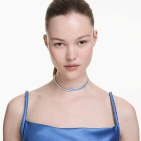 Matrix Choker s různými briliantovými výbrusy, modrý, pokovený rhodiem