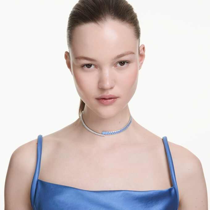 Matrix Choker s různými briliantovými výbrusy, modrý, pokovený rhodiem Matrix Choker s různými briliantovými výbrusy, modrý, pokovený rhodiem
