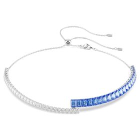 Matrix Choker s různými briliantovými výbrusy, modrý, pokovený rhodiem