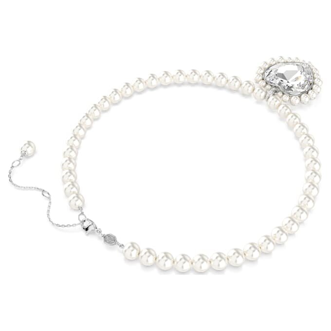 Náhrdelník Ariana Grande X Swarovski s křišťálovou perlou, srdcový výbrus, srdce, bílý, pokovený rhodiem Náhrdelník Ariana Grande X Swarovski s křišťálovou perlou, srdcový výbrus, srdce, bílý, pokovený rhodiem