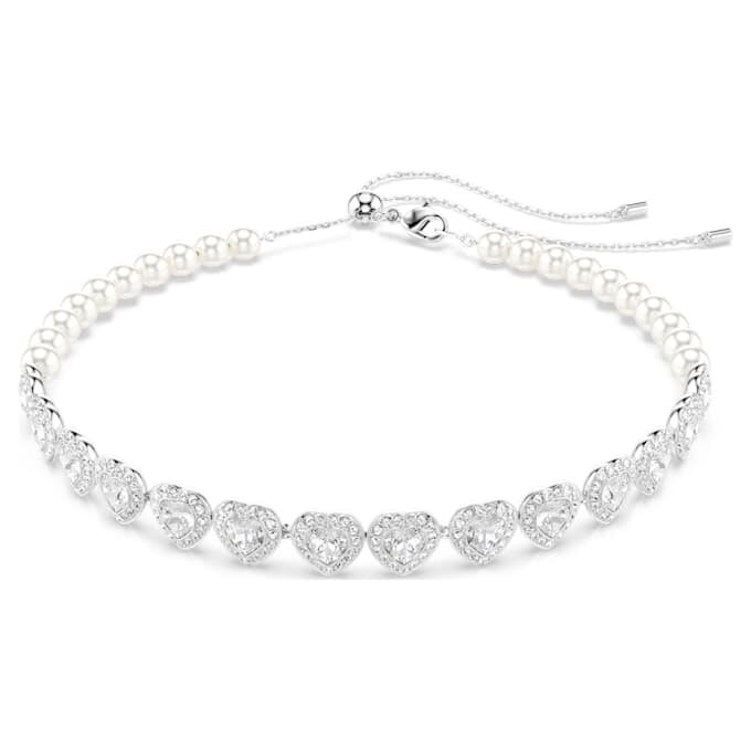 Náhrdelník Ariana Grande X Swarovski s různými briliantovými výbrusy, křišťálovými perličkami, srdíčkem, bílý, pokovený rhodiem Náhrdelník Ariana Grande X Swarovski s různými briliantovými výbrusy, křišťálovými perličkami, srdíčkem, bílý, pokovený rhodiem