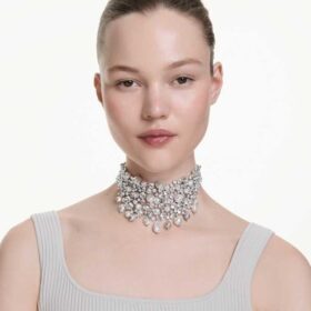 Náhrdelník Constella Crystal Pearl, kulatý brus, bílý, pokovený rhodiem