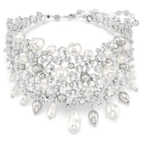 Náhrdelník Constella Crystal Pearl, kulatý brus, bílý, pokovený rhodiem