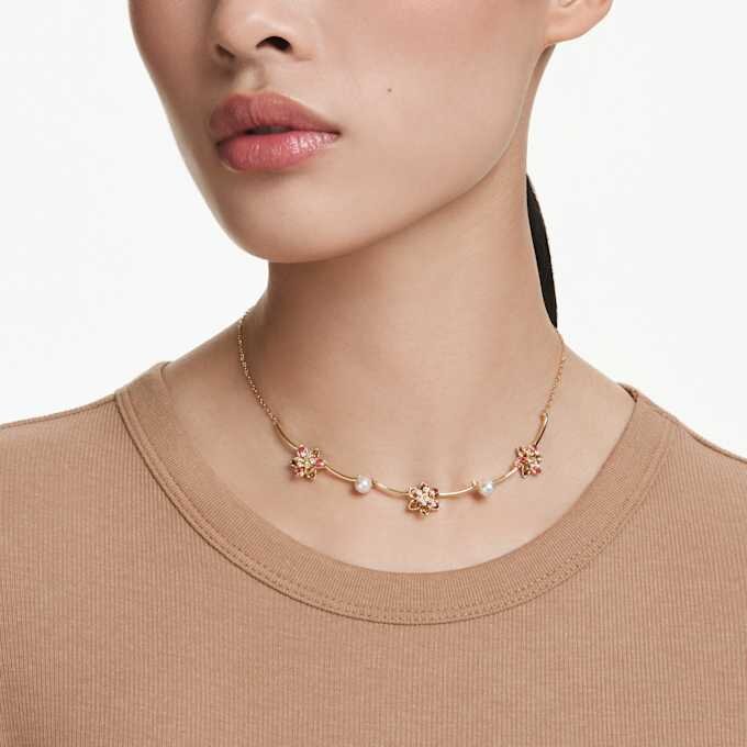 Náhrdelník Idyllia s křišťálovými perličkami, různými briliantovými výbrusy, květinovým motivem, vícebarevný, pozlacený Náhrdelník Idyllia s křišťálovými perličkami, různými briliantovými výbrusy, květinovým motivem, vícebarevný, pozlacený
