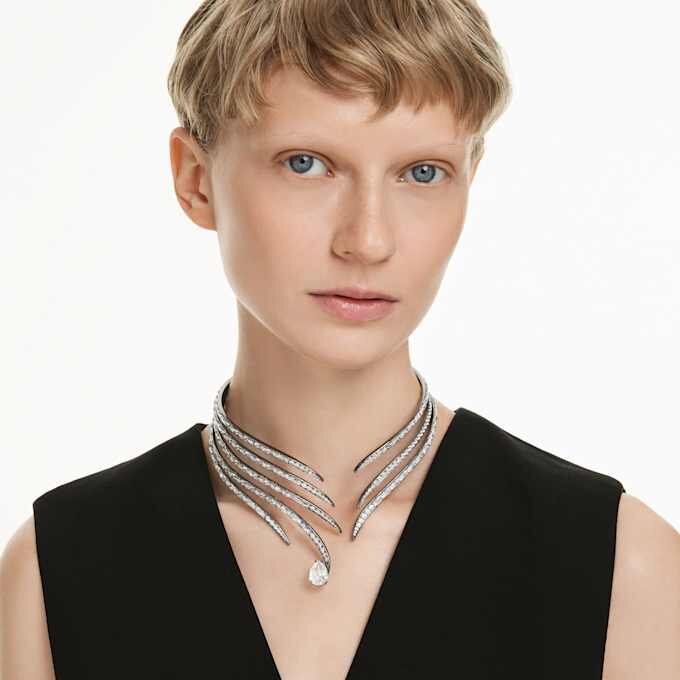 Náhrdelník z kolekce Vienna Choker Feather, bílý, pokovený rutheniem Náhrdelník z kolekce Vienna Choker Feather, bílý, pokovený rutheniem