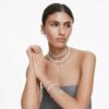 Náramek Ariana Grande X Swarovski Crystal Pearl, kulatý brus, bílý, pokovený rhodiem